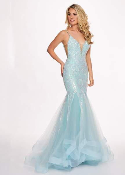 Rachel Allan - 6409 Sequined Deep V-neck Tulle Mermaid Dress In Green