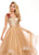 Rachel Allan - 6412 Two-Piece Floral Motif Shoulders Tiered Tulle Gown In Neutral and Gold