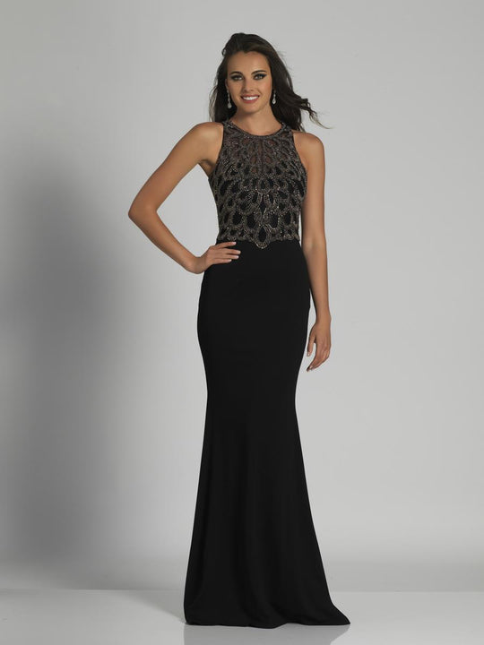 Dave & Johnny - A6412 Jewel Neck Embellished Sheath Gown in Black