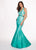 Rachel Allan - 6413 V Neck Beaded Waist Matte Satin Mermaid Gown In Green