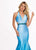 Rachel Allan - 6413 V Neck Beaded Waist Matte Satin Mermaid Gown In Blue
