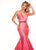 Rachel Allan - 6413 V Neck Beaded Waist Matte Satin Mermaid Gown In Pink
