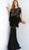 Jovani - 64137 Beaded Jewel Neck Fringed Long Gown