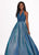 Rachel Allan - 6414 Jeweled Bustier Plunging Halter Ballgown In Blue