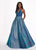 Rachel Allan - 6414 Jeweled Bustier Plunging Halter Ballgown In Blue
