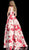 Jovani - 64141 Deep V-Neck Floral Print Ballgown in Red
