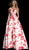 Jovani - 64141 Deep V-Neck Floral Print Ballgown in Red