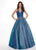 Rachel Allan - 6414 Jeweled Bustier Plunging Halter Ballgown In Blue