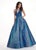 Rachel Allan - 6414 Jeweled Bustier Plunging Halter Ballgown In Blue