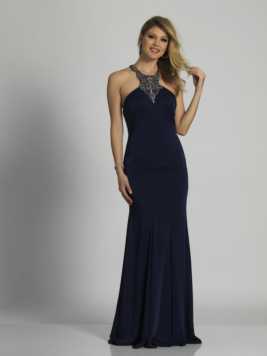 Dave & Johnny - A6415 Beaded High Halter Neck Mermaid Gown in Blue