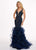 Rachel Allan - 6420 Beaded Deep V-neck Ruffled Tulle Mermaid Dress In Blue