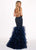 Rachel Allan - 6420 Beaded Deep V-neck Ruffled Tulle Mermaid Dress In Blue