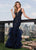 Rachel Allan - 6420 Beaded Deep V-neck Ruffled Tulle Mermaid Dress In Blue