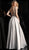 Jovani - 64205 Embellished Deep V-neck Pleated A-line Dress in Silver