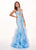 Rachel Allan - 6420 Beaded Deep V-neck Ruffled Tulle Mermaid Dress In Blue