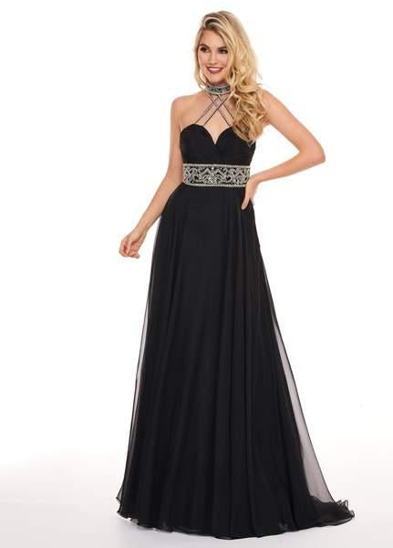 Rachel Allan - 6421 Rhinestone Ornate Collared Sweetheart Chiffon Gown In Black