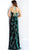 Jovani - 64223 Floral Embroidered Deep V-neck Velvet Dress In Green