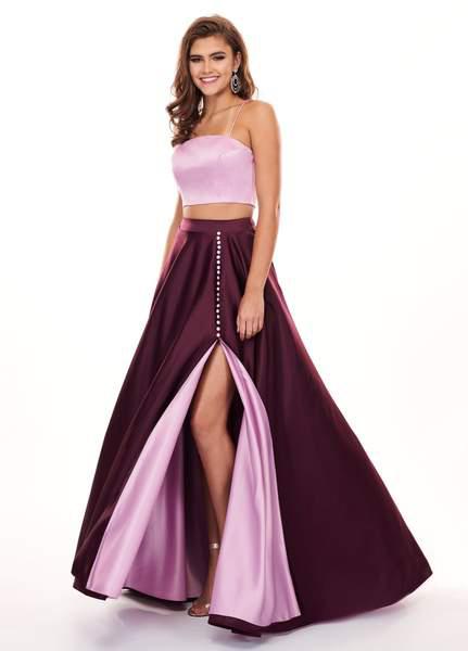 Rachel Allan - 6422 Two Piece Matte Satin A-line Dress In Purple and Pink