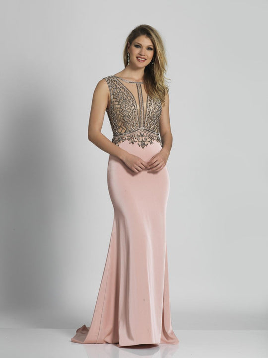 Dave & Johnny - A6422 Illusion Bateau Sheath Dress in Pink