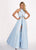 Rachel Allan - 6423 Inverted Halter Romper A-Line Gown In Blue
