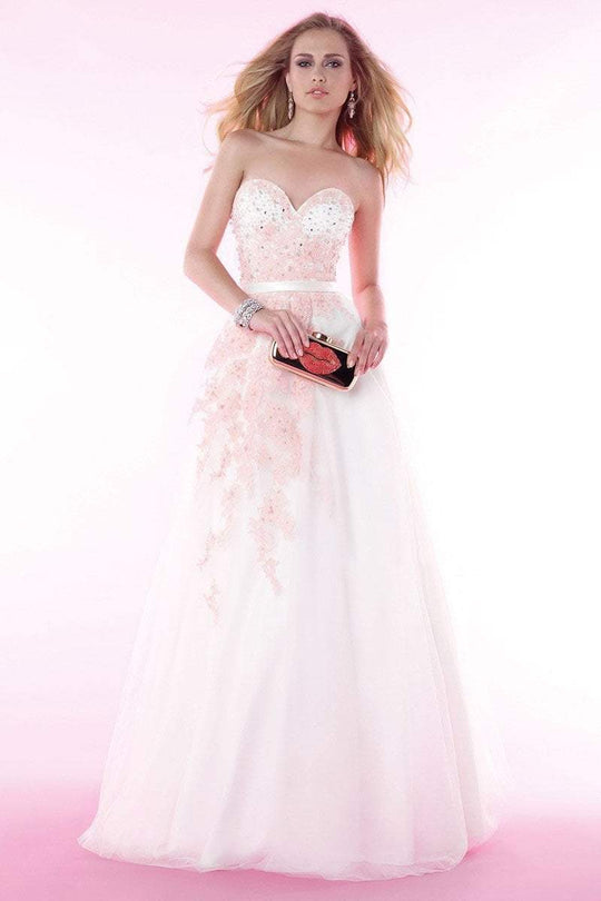 Alyce Paris - Strapless Bejeweled and Laced Sweetheart Ballgown 6423 In White and Pink