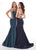 Rachel Allan - 6424 Crisscross Strapped Metallic Jersey Gown In Blue