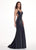Rachel Allan - 6424 Crisscross Strapped Metallic Jersey Gown In Blue and Gold