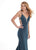 Rachel Allan - 6424 Crisscross Strapped Metallic Jersey Gown In Blue and Silver