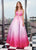 Rachel Allan - 6425 Beaded Halter Neck Ombre Mikado A-Line Gown In Pink and Purple