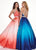 Rachel Allan - 6425 Beaded Halter Neck Ombre Mikado A-Line Gown In Orange and Blue