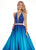 Rachel Allan - 6425 Beaded Halter Neck Ombre Mikado A-Line Gown In Blue