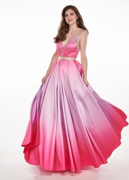 Rachel Allan - 6425 Beaded Halter Neck Ombre Mikado A-Line Gown In Pink and Purple