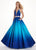 Rachel Allan - 6425 Beaded Halter Neck Ombre Mikado A-Line Gown In Blue