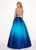 Rachel Allan - 6425 Beaded Halter Neck Ombre Mikado A-Line Gown In Blue