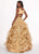 Rachel Allan - 6427 Two Piece Beaded Deep V-neck Tulle Ballgown in Gold