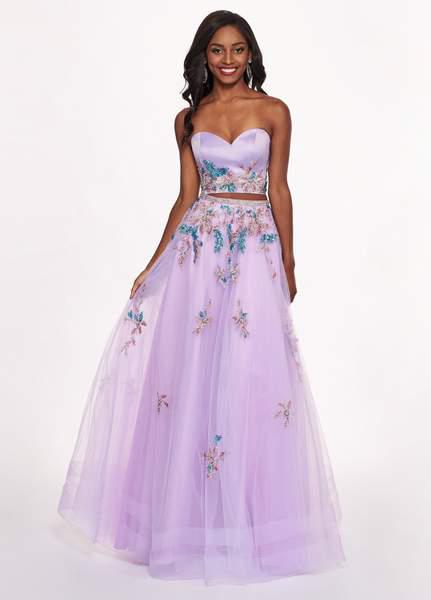 Rachel Allan - 6428 Strapless Beaded Embroidered Two-Piece Prom Gown In Purple