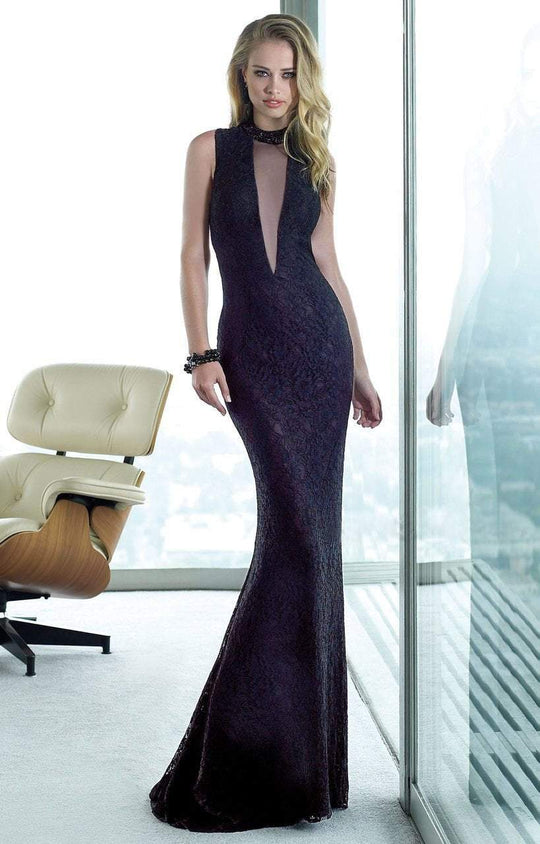 Alyce Paris - 6429 Sleeveless High Neck Lace Gown In Black