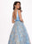 Rachel Allan - 6431 Sleeveless V Neck Floral Lace A-Line Prom Gown In Blue