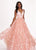 Rachel Allan - 6431 Sleeveless V Neck Floral Lace A-Line Prom Gown In Pink and Orange
