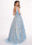 Rachel Allan - 6431 Sleeveless V Neck Floral Lace A-Line Prom Gown In Blue
