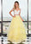 Rachel Allan - 6434 Two Piece Cold Shoulder Crop Top Tulle Prom Dress In White and Yellow
