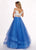 Rachel Allan - 6434 Two Piece Cold Shoulder Crop Top Tulle Prom Dress In White and Blue