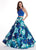 Rachel Allan - 6438 Two Piece Floral Halter A-Line Gown In Blue