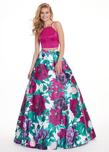 Rachel Allan - 6438 Two Piece Floral Halter A-Line Gown In Purple