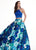 Rachel Allan - 6438 Two Piece Floral Halter A-Line Gown In Blue
