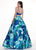 Rachel Allan - 6438 Two Piece Floral Halter A-Line Gown In Blue