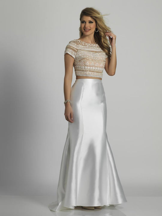 Dave & Johnny - A6439 Two-Piece Short Sleeves Mermaid Gown in White