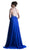 Cinderella Divine - 6443 Beaded A-Line Dress with Slit In Blue