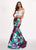 Rachel Allan - 6449 Two Piece Ruffled Off-Shoulder Floral Dress In White and Purple