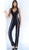 Jovani - 64528 Button Accented V-Neck Jumpsuit In Blue